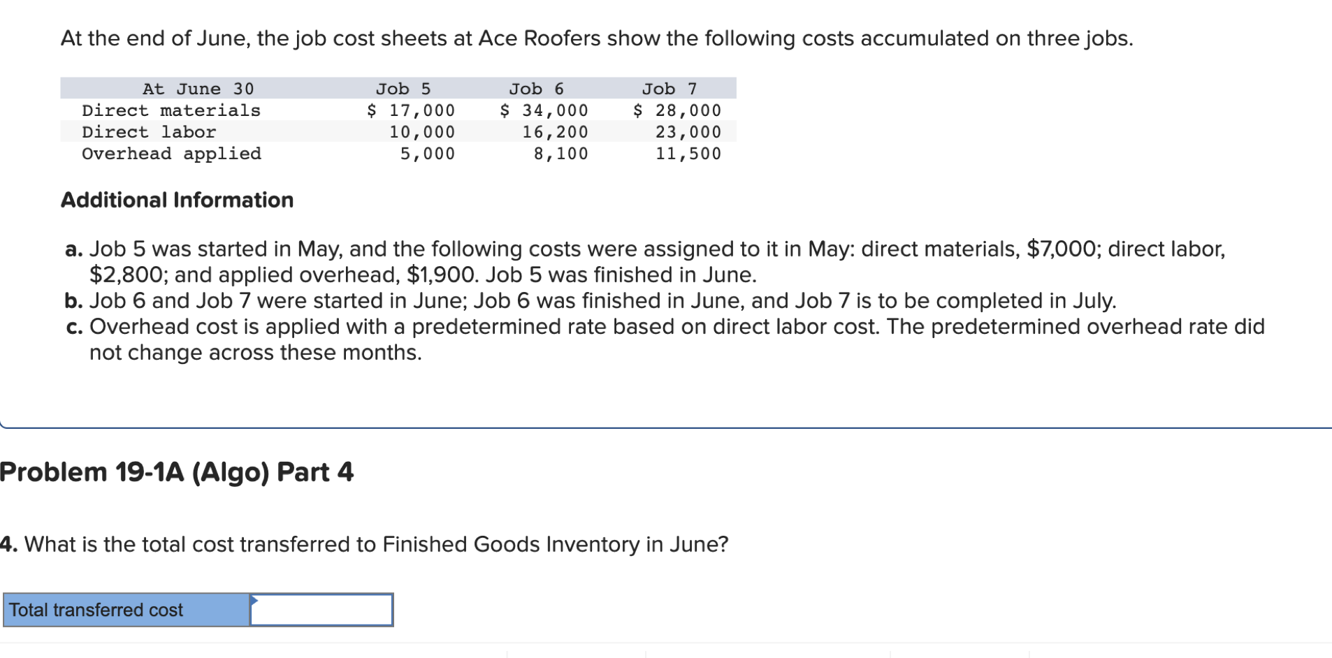 Solved At The End Of June The Job Cost Sheets At Ace Chegg