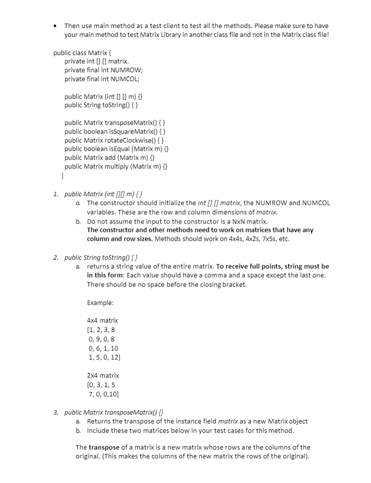 Solved 4: Matrix Library We will be building an API to | Chegg.com