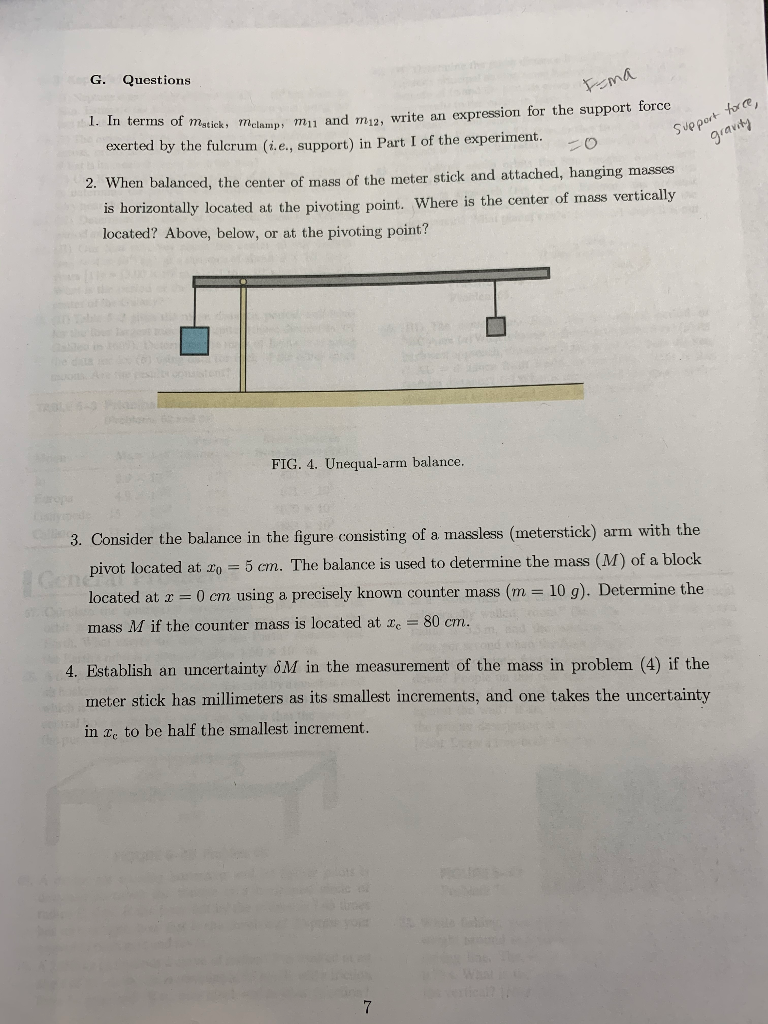 Solved G Questions Eema In Terms Of Mstick Mclamp Mu A Chegg Com