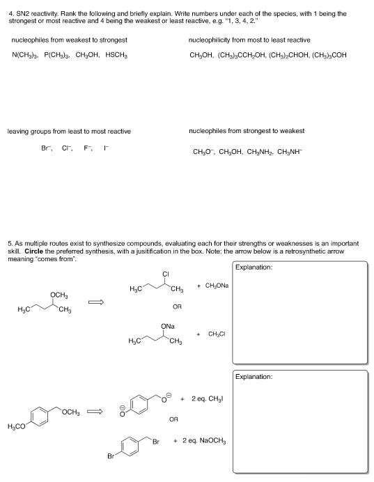 Solved 4. Sn2 Reactivity. Rank The Following And Briefly 