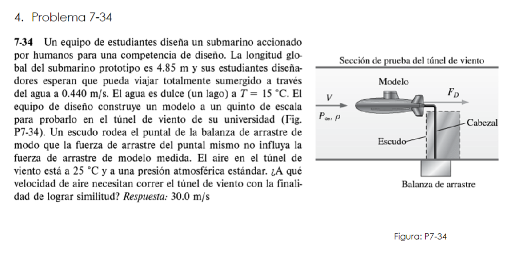 7-34 Un equipo de estudiantes diseña un submarino accionado por humanos para una competencia de diseño. La longitud global de