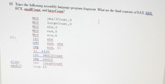 Assembly Language Ebcm Solved 10. Trace the following assembly language program | Chegg.com