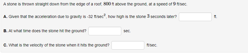 Solved A stone is thrown straight down from the edge of a | Chegg.com