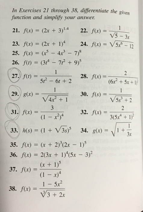 Solved In Exercises 21 through 38, differentiate the give | Chegg.com