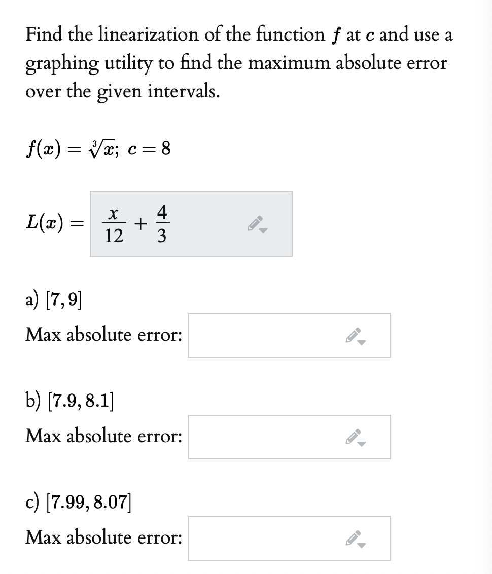 Solved Find the linearization of the function f at c and use