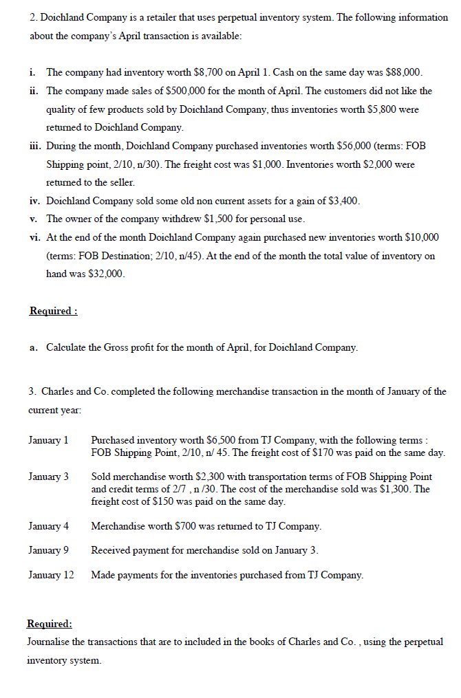 Solved 2. Doichland Company is a retailer that uses | Chegg.com