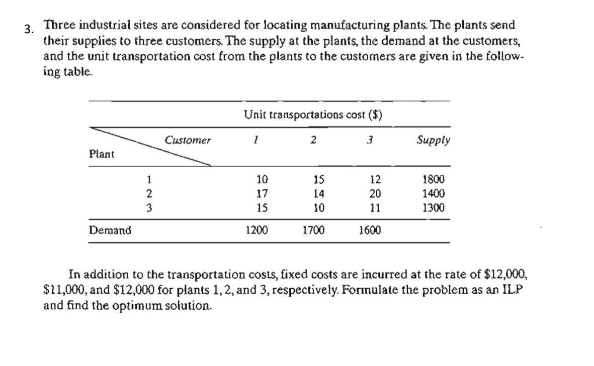 Solved 3. Three industrial sites are considered for locating
