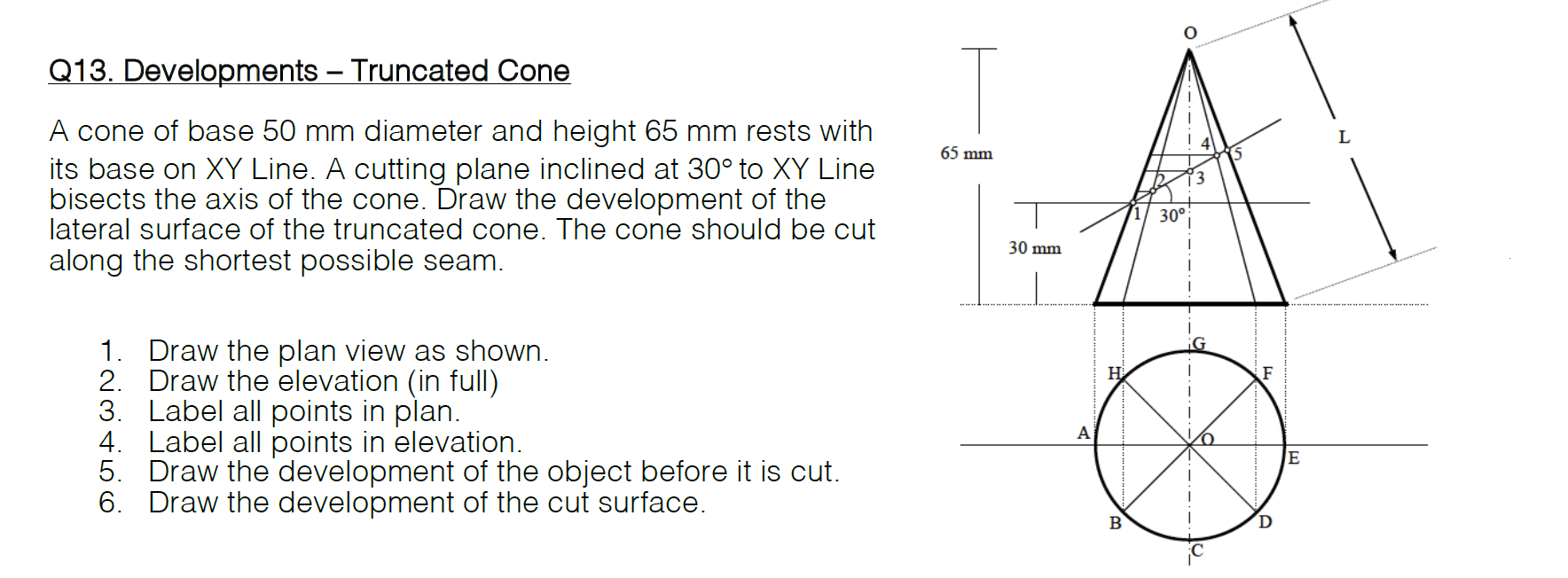 Solved Q13. Developments Truncated Cone L 65 mm 13 A cone