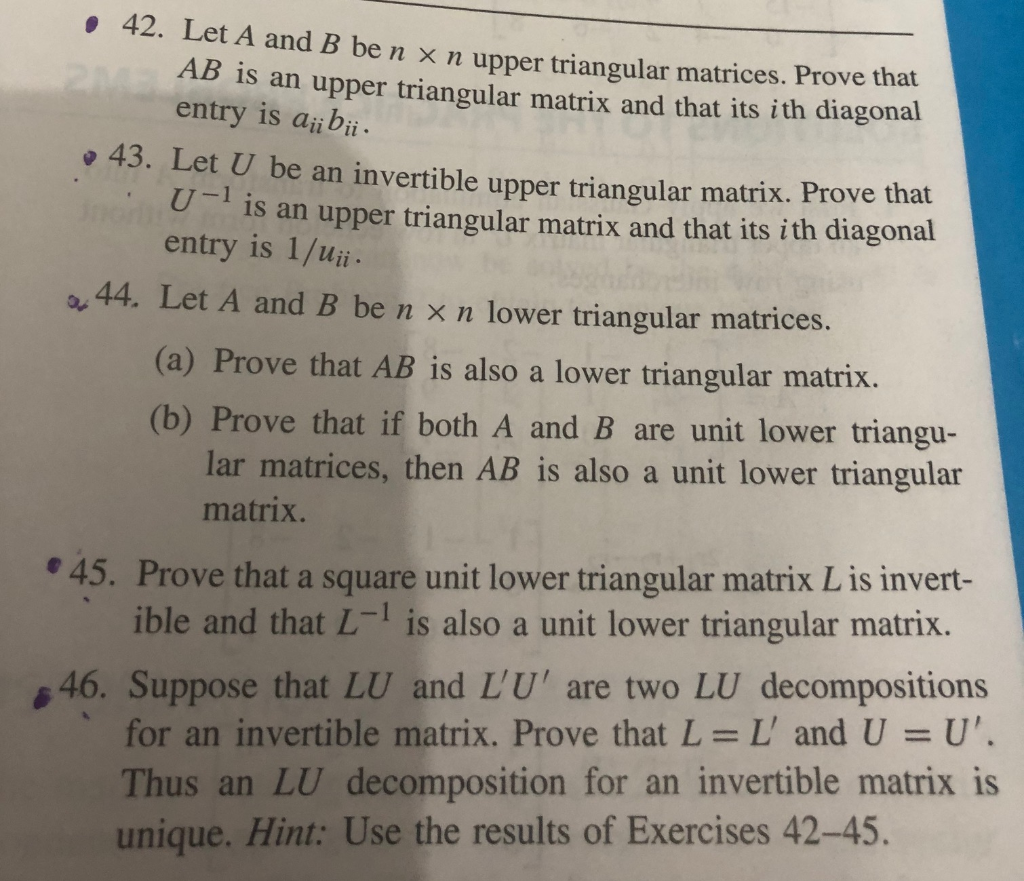 Solved • 42. Let A and B be n x n upper triangular matrices. | Chegg.com