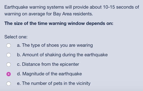 Solved Earthquake Warning Systems Will Provide About 10-15 | Chegg.com