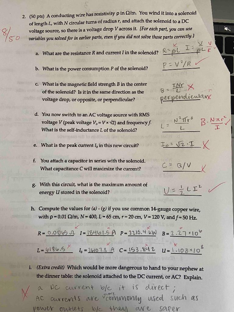 Solved 2. (50 pts) A conducting wire has resistivity p in | Chegg.com