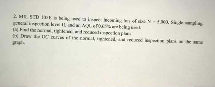 Solved 2. MIL STD 105E is being used to inspect incoming | Chegg.com