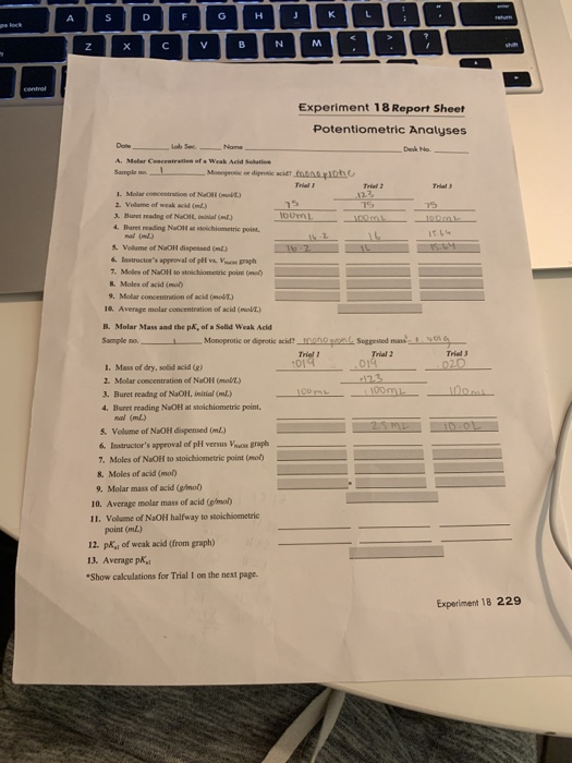 experiment 18 potentiometric analysis calculations