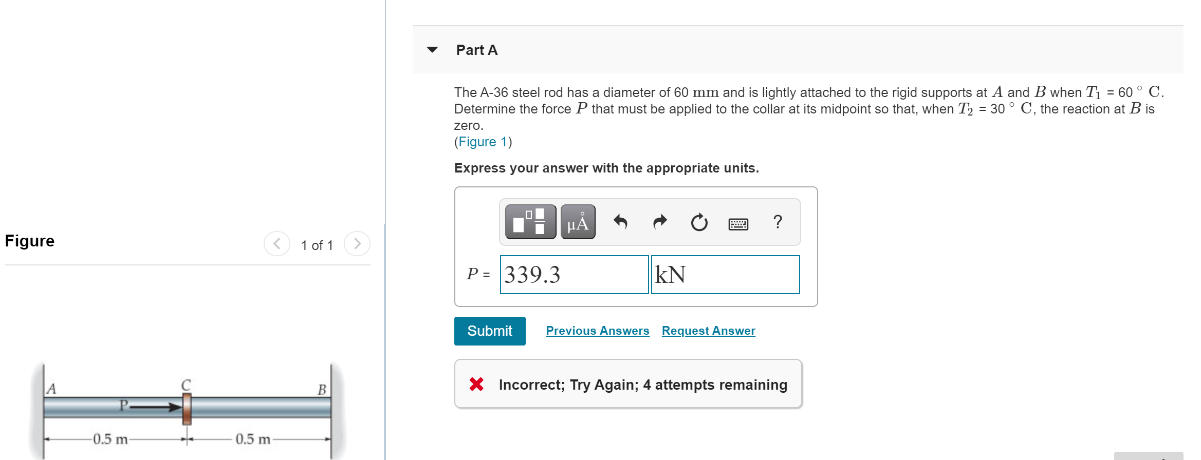 Solved Part A The A-36 steel rod has a diameter of 60 mm and | Chegg.com