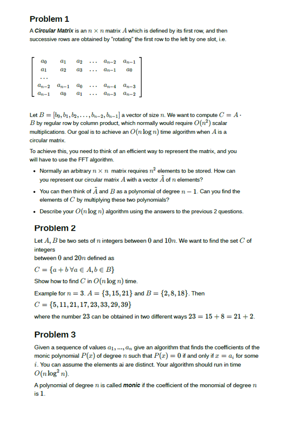 Solved A Circular Matrix is an n×n matrix A which is defined | Chegg.com