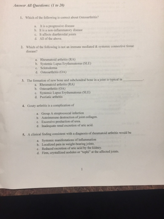 Solved Answer All Questions: 1 to 20) 1. Which of the | Chegg.com