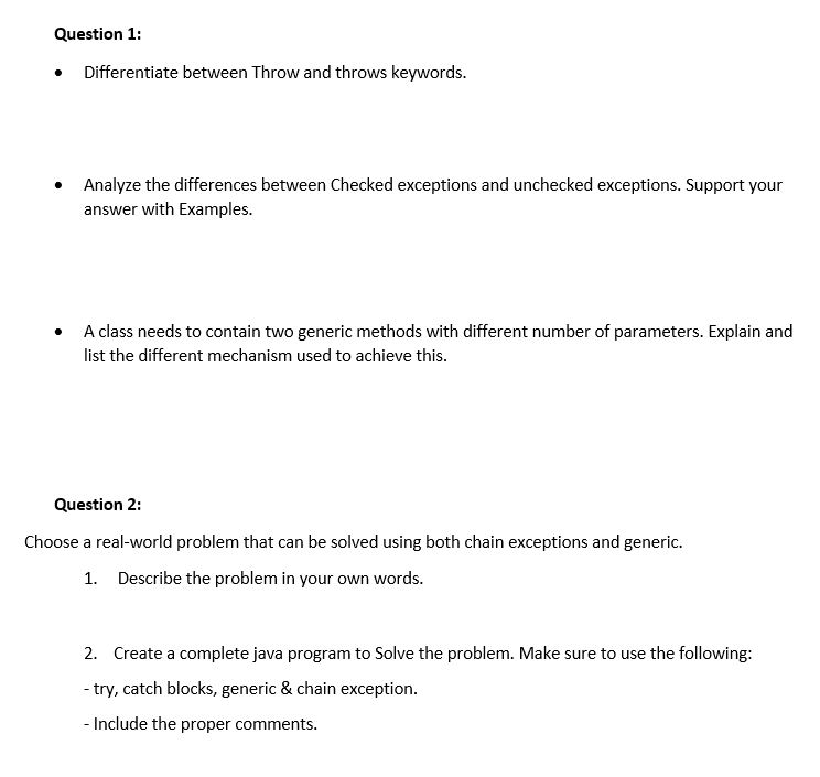 Solved Differentiate between Throw and throws keywords.