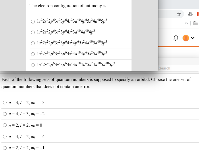 Solved The Electron Configuration Of Antimony Is 3148