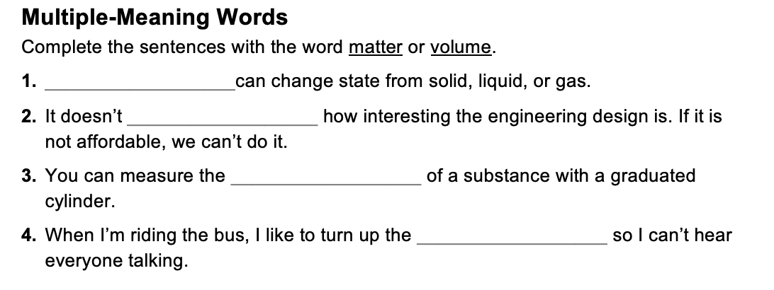 Solved Multiple-Meaning Words Complete the sentences with | Chegg.com