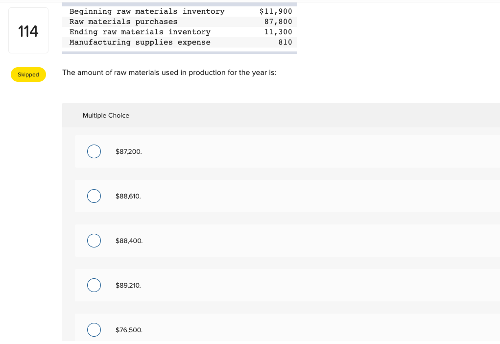 Solved 114 Beginning Raw Materials Inventory Raw Materials | Chegg.com