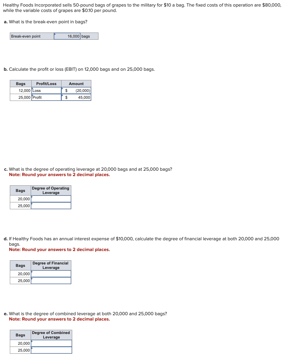 Solved Healthy Foods Incorporated sells 50pound bags of