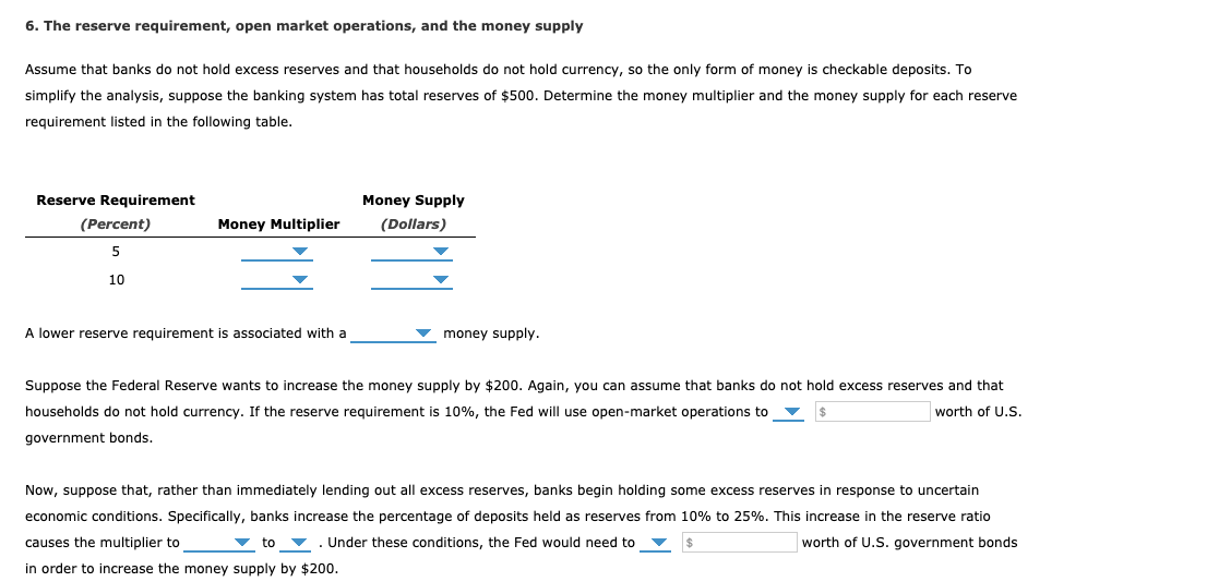 Solved 6. The reserve requirement, open market operations,