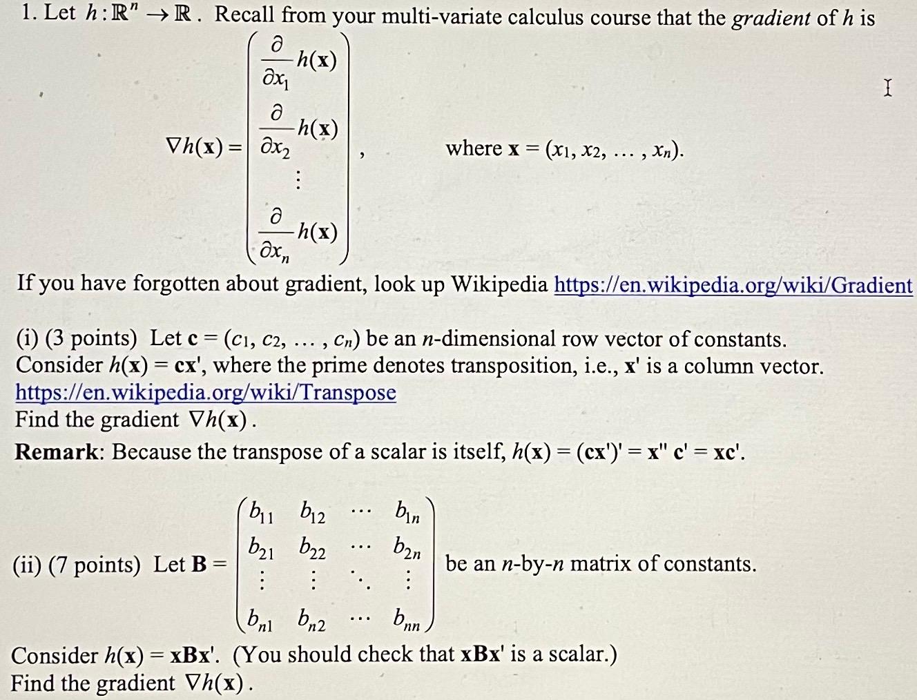 Solved 1 Let H R R Recall From Your Multi Variate Cal Chegg Com