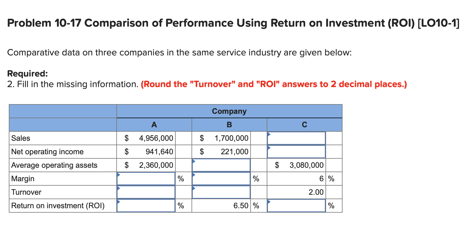 Solved Problem 10-17 Comparison Of Performance Using Return | Chegg.com