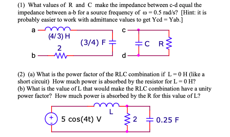 Solved 1 What Values Of R And C Make The Impedance Betw Chegg Com