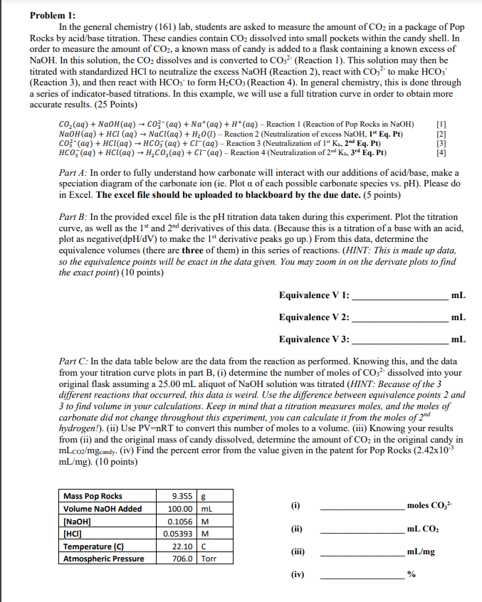 Problem 1: In the general chemistry (161) lab, | Chegg.com