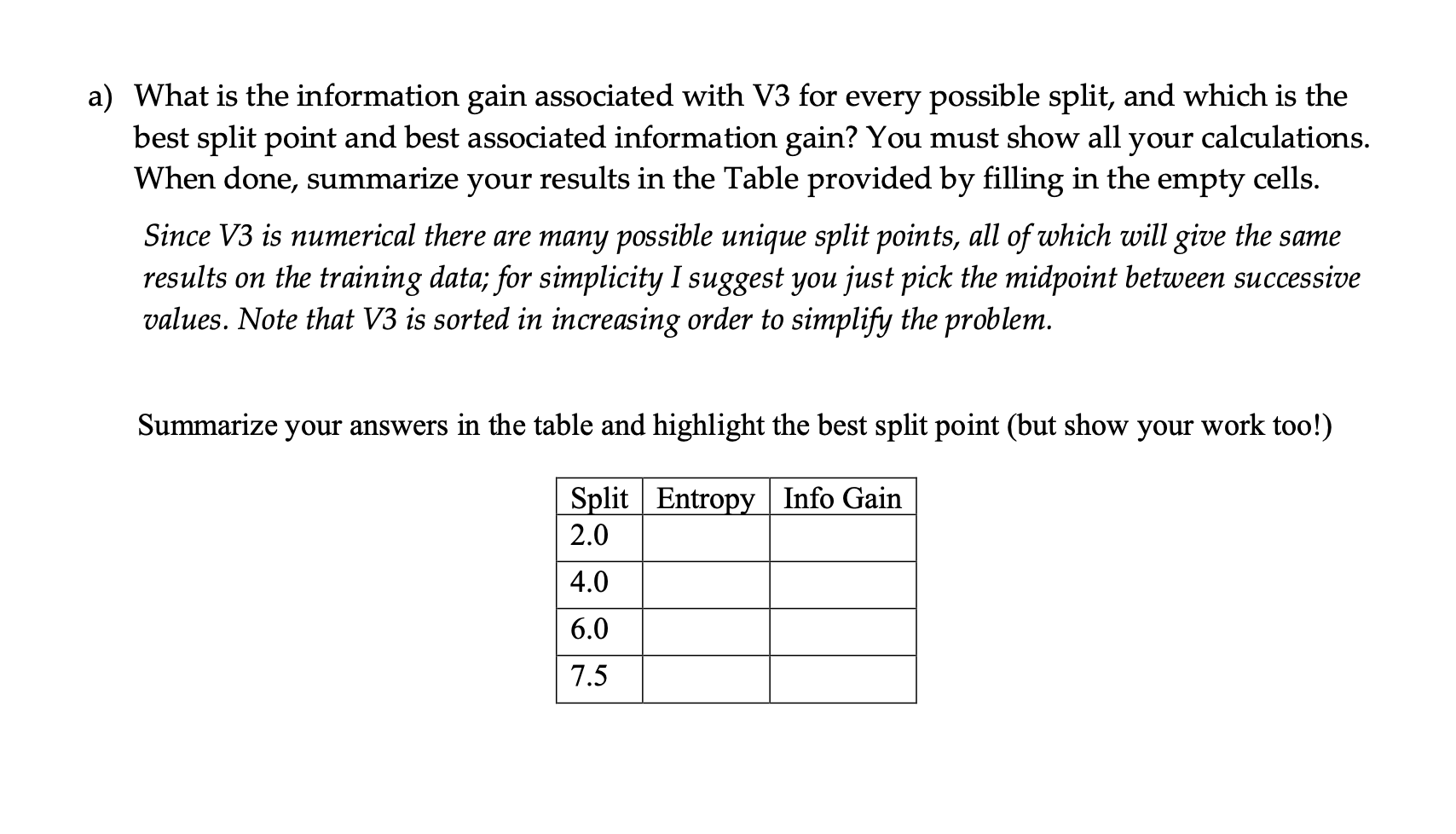 Solved 1A) What is the information gain associated with V3 | Chegg.com