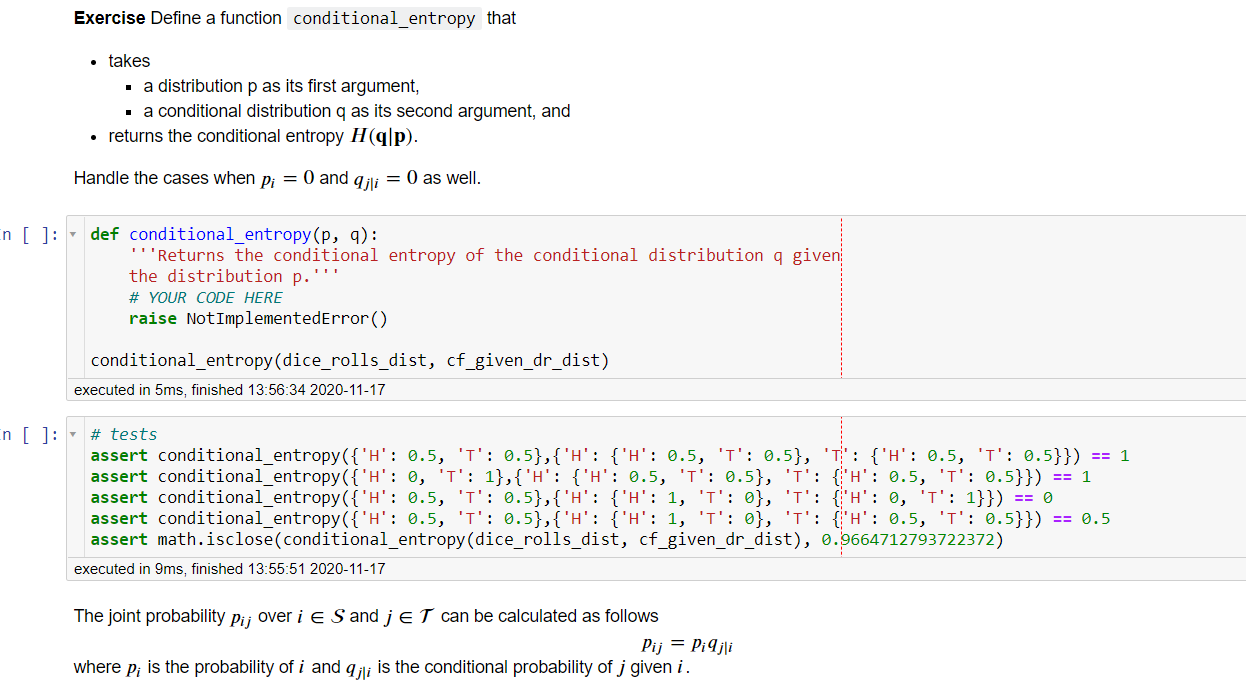 Solved Exercise Define a function conditional_entropy that • | Chegg.com