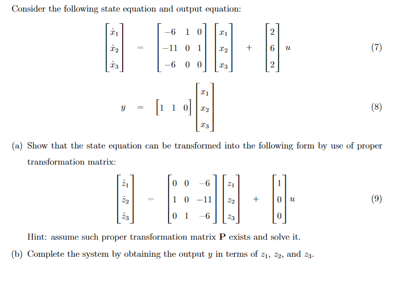 Solved Consider the following state equation and output | Chegg.com