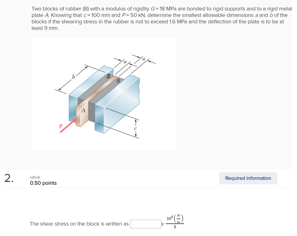 Solved Two Blocks Of Rubber (B) With A Modulus Of Rigidity | Chegg.com