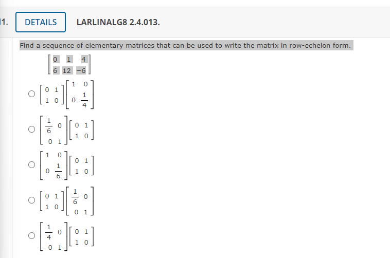 Solved Find Find a sequence of elementary matrices that can | Chegg.com