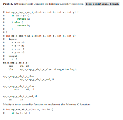 Prob 3. (20 points total) Consider the following | Chegg.com