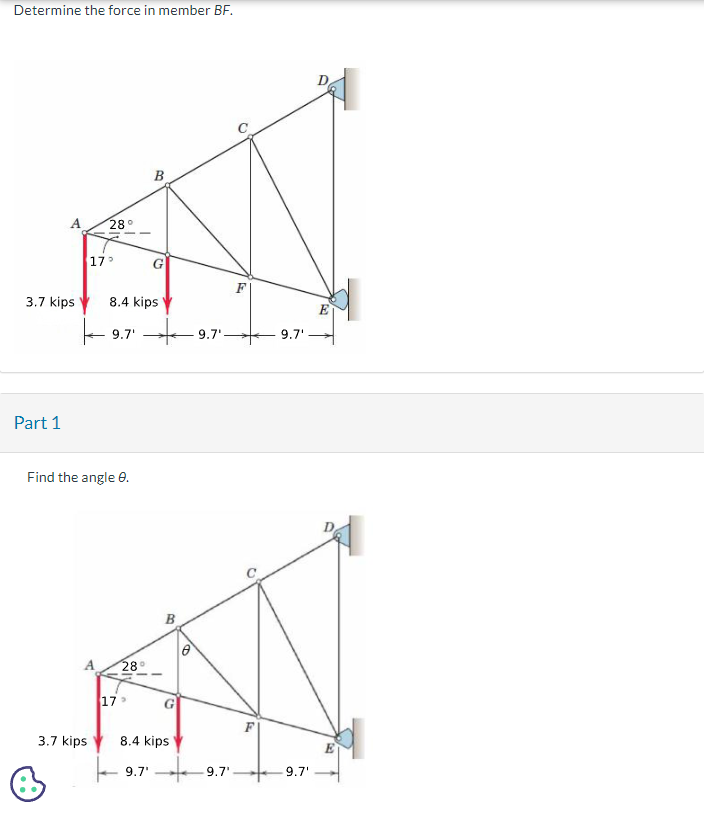 Solved Determine The Force In Member BF Part 1 Find The Chegg Com