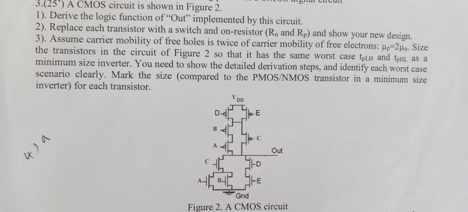 Solved 3.(25') A CMOS circuit is shown in Figure 2. 1). | Chegg.com