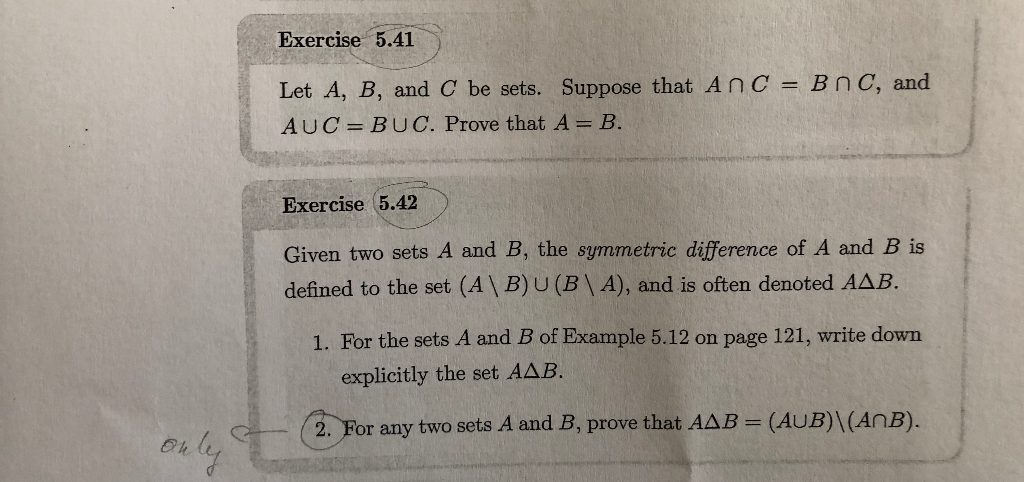 Solved Exercise 5.41 Let A, B, And C Be Sets. Suppose That | Chegg.com