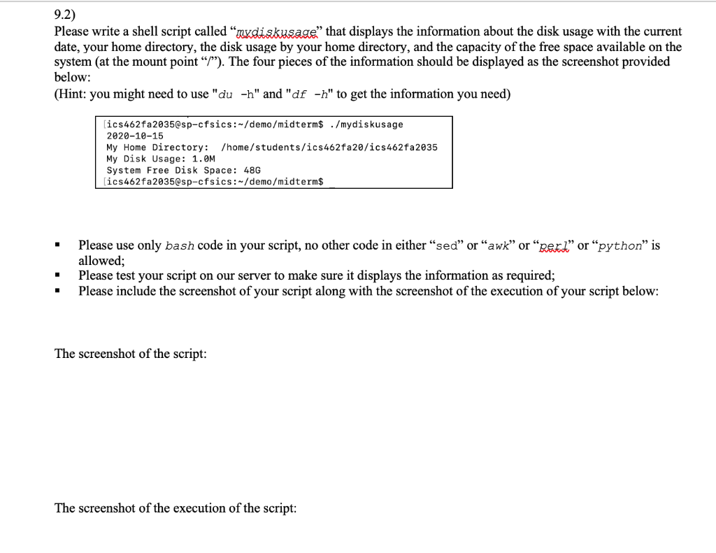 9. Shell script questions (5 points each, total 10 | Chegg.com