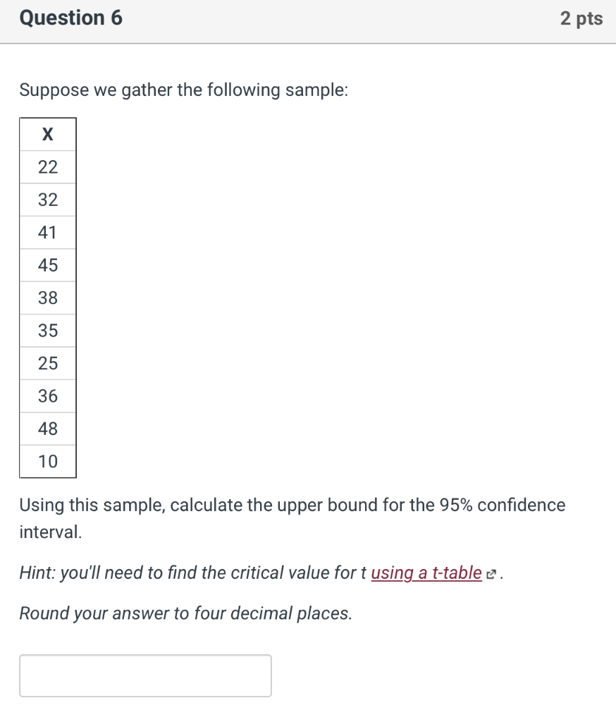 Solved Question 6 2 pts Suppose we gather the following | Chegg.com