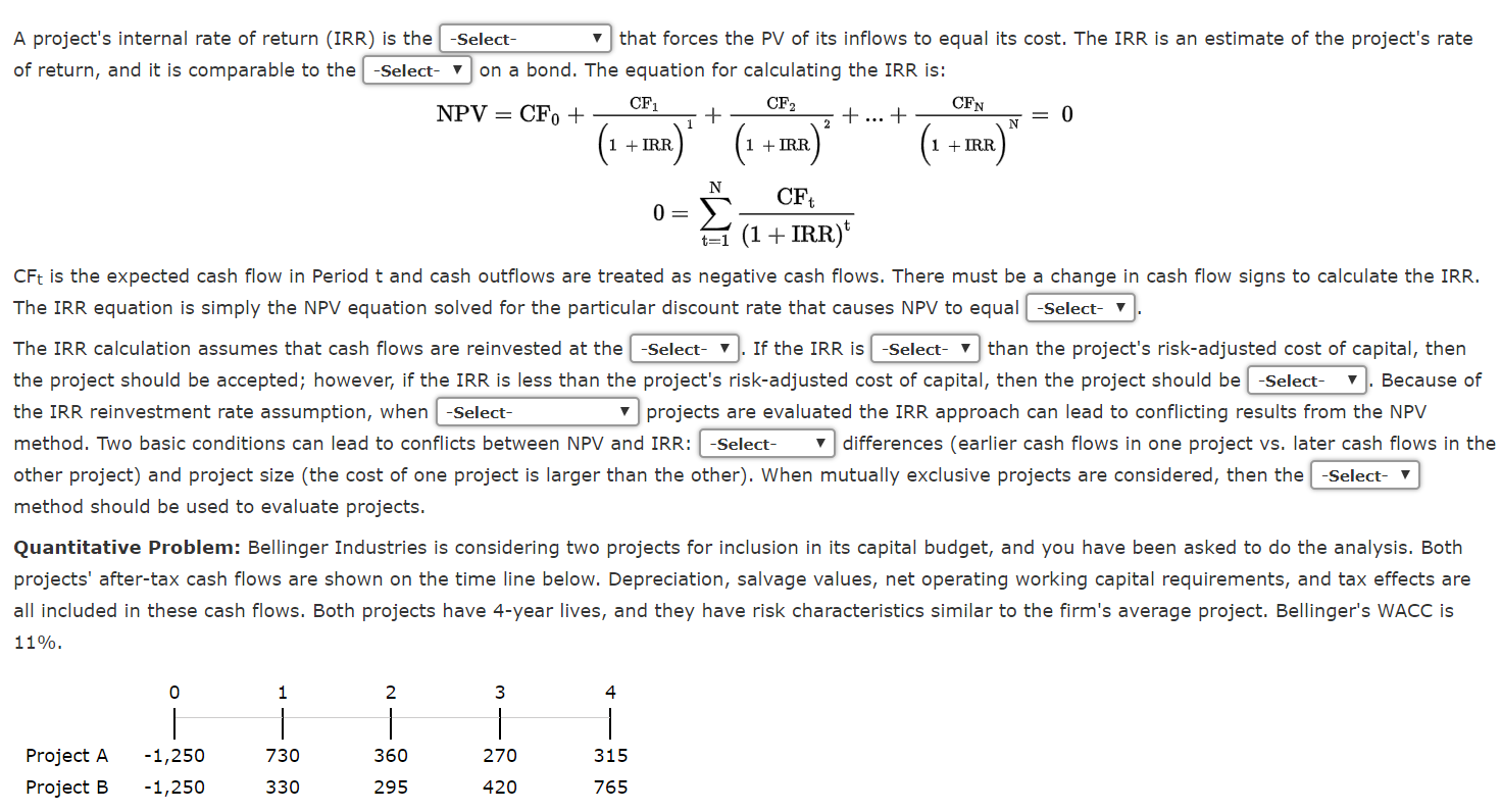 Solved A Project's Internal Rate Of Return (irr) Is The 