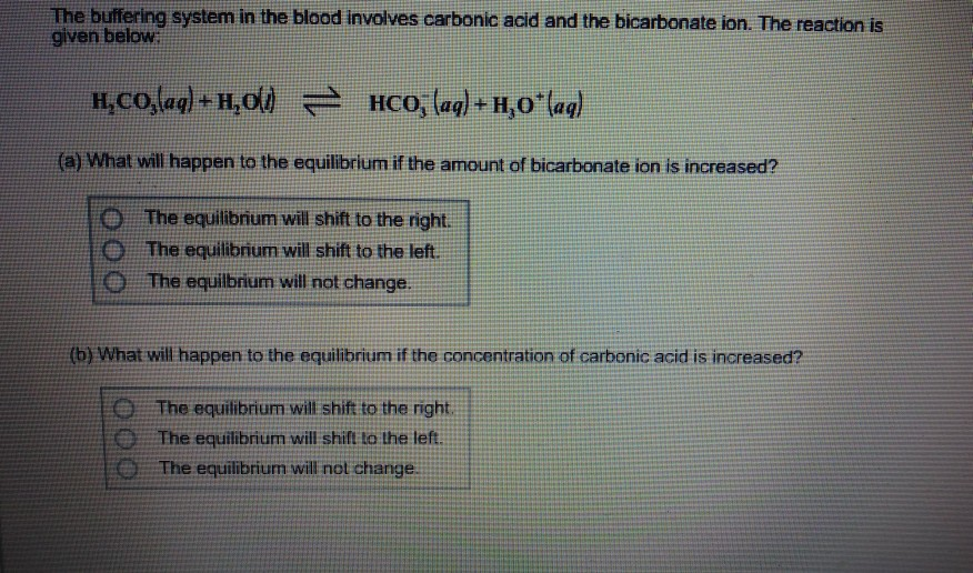 Solved The buffering system in the blood involves carbonic | Chegg.com
