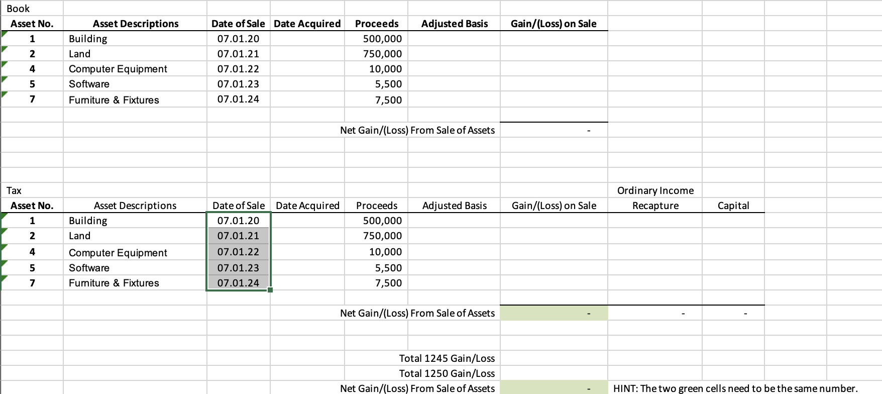 On the tab marked 'Schedule of Gains and Losses' | Chegg.com