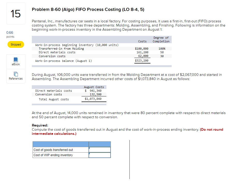 Solved Problem 8-60 (Algo) FIFO Process Costing (LO 8-4, 5) | Chegg.com