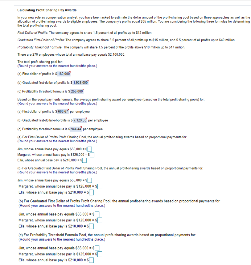 Calculating Profit Sharing Pay Awards In Your New | Chegg.com