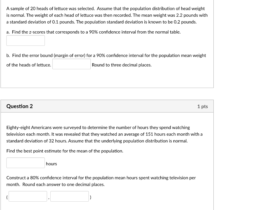 Solved A sample of 20 heads of lettuce was selected. Assume