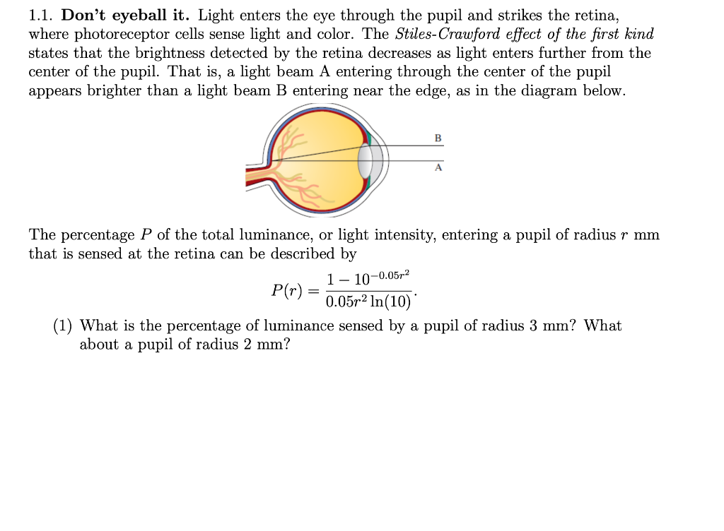 Solved 1.1. Don't eyeball it. Light enters the eye through | Chegg.com