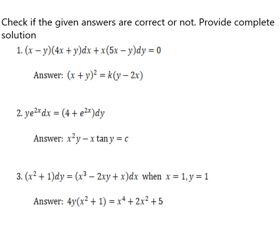 Solved Check If The Given Answers Are Correct Or Not Chegg Com