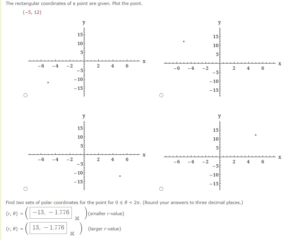 Solved The rectangular coordinates of a point are given. | Chegg.com